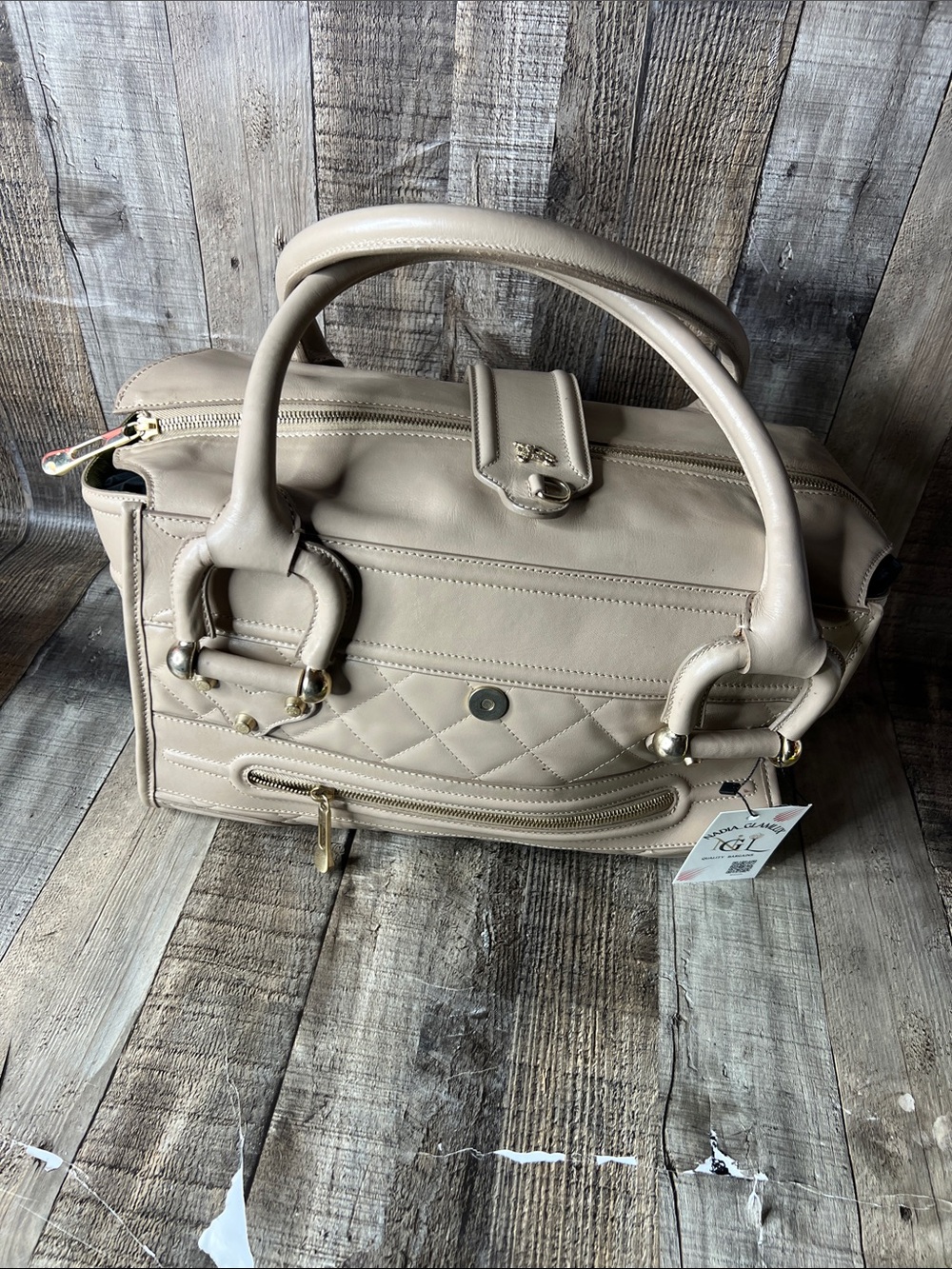 Burberry Large Beige Quilted Satchel with Gold-Tone Hardware